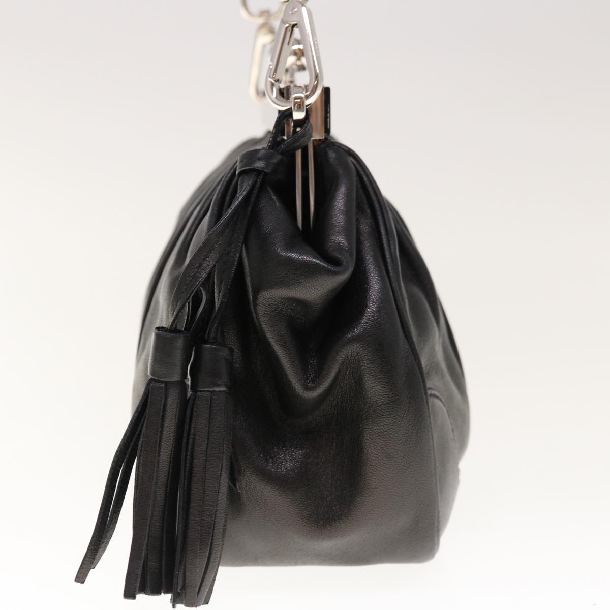 PRADA Gamaguchi Shoulder Bag Leather Black  yk10400