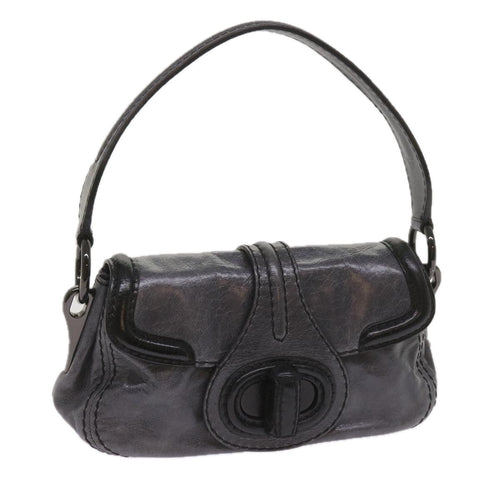 PRADA Turn Lock Shoulder Bag Leather Gray  yk10458