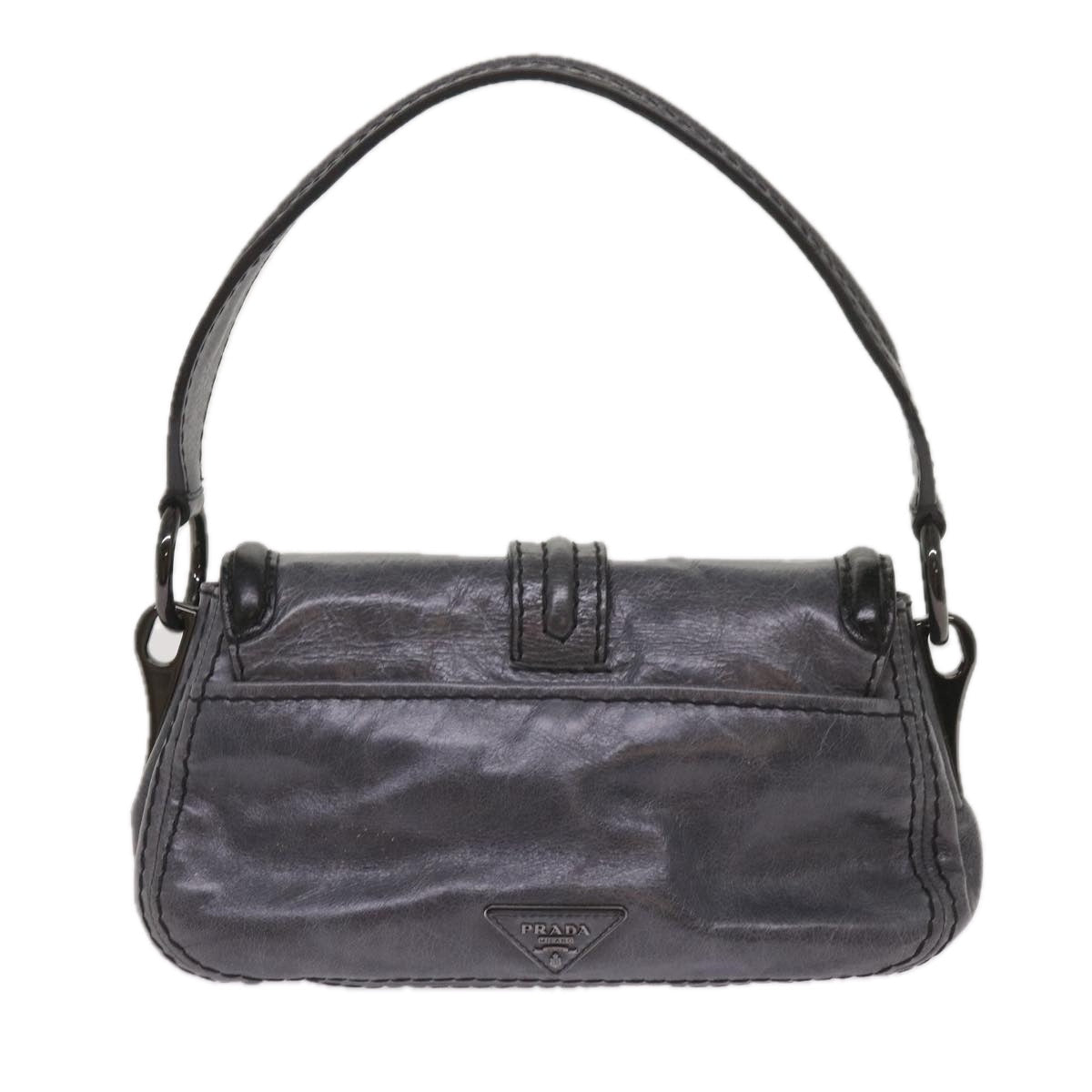 PRADA Turn Lock Shoulder Bag Leather Gray  yk10458
