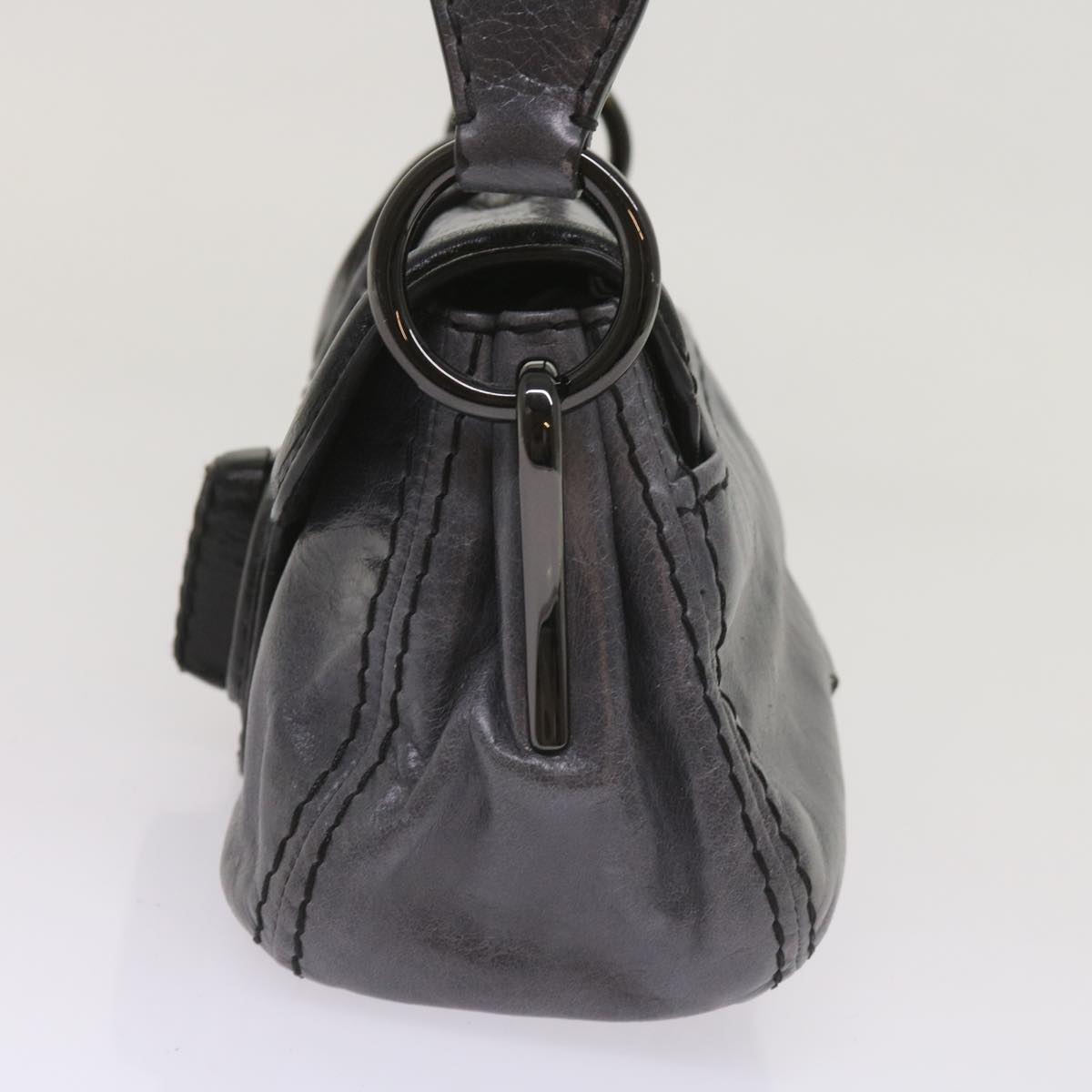 PRADA Turn Lock Shoulder Bag Leather Gray  yk10458
