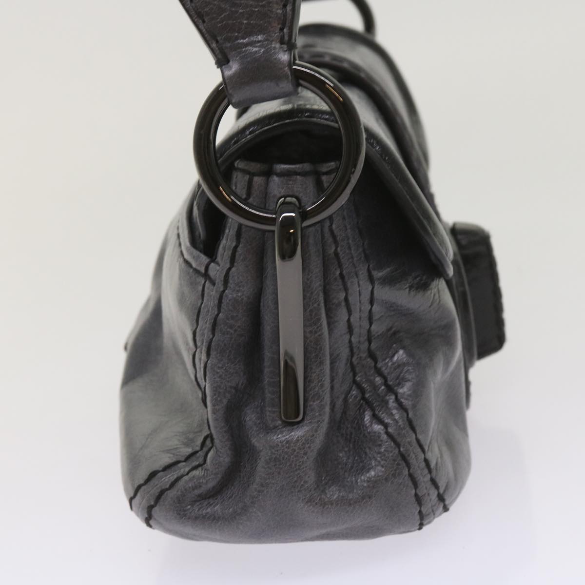 PRADA Turn Lock Shoulder Bag Leather Gray  yk10458