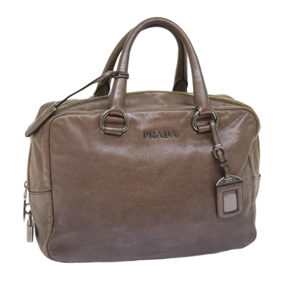 PRADA Hand Bag Leather Brown  yk10465