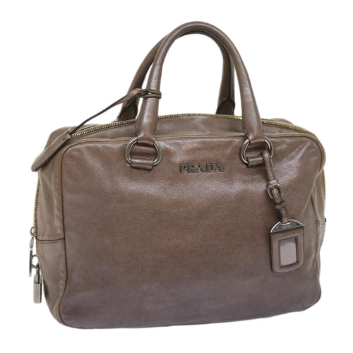 PRADA Hand Bag Leather Brown  yk10465