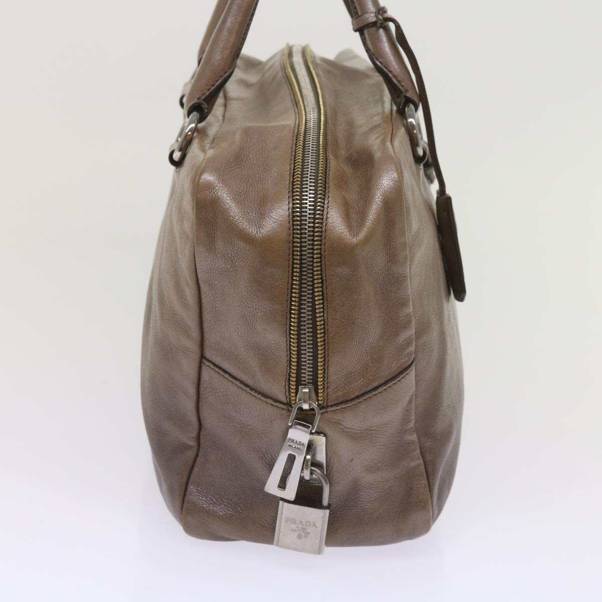PRADA Hand Bag Leather Brown  yk10465