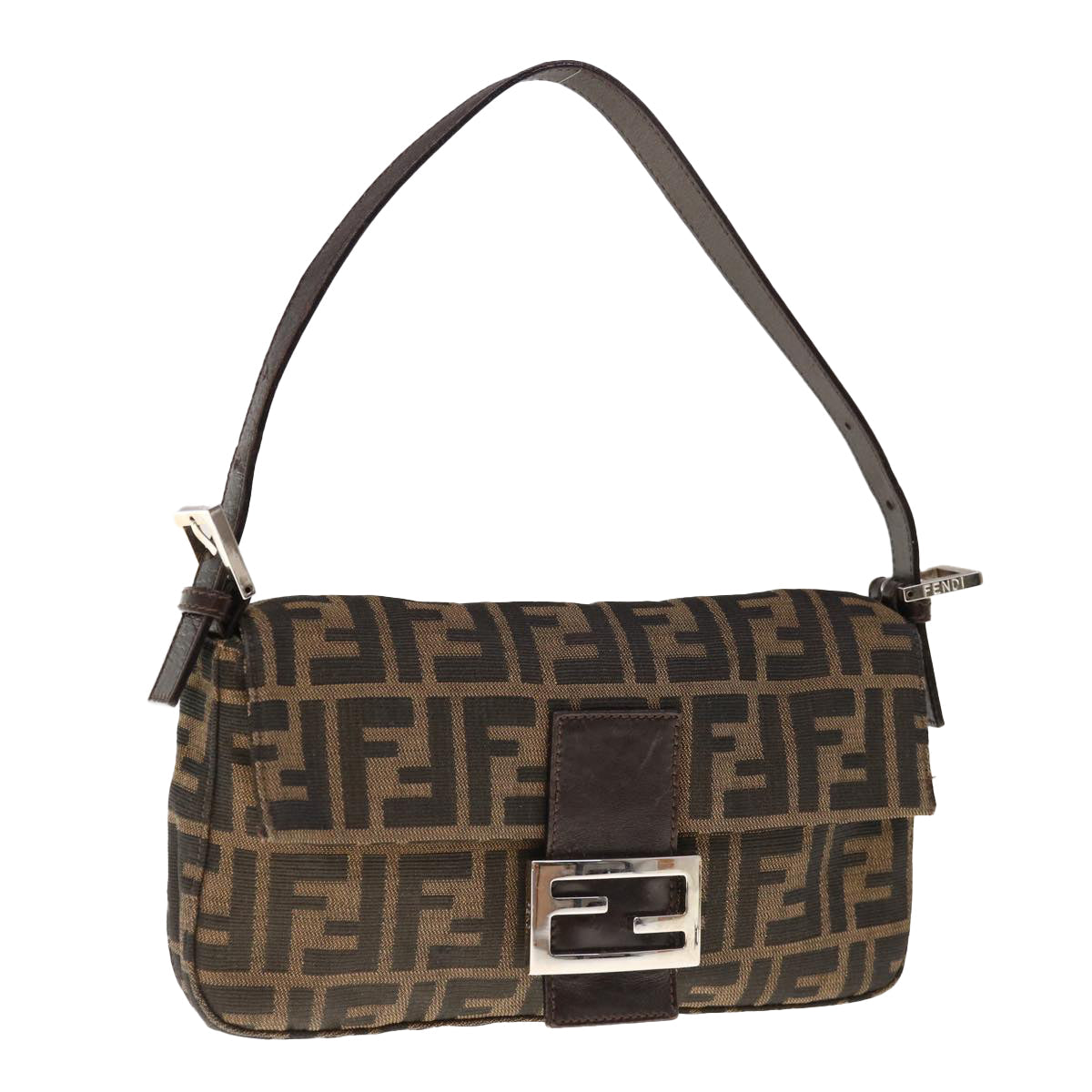 FENDI Zucca Canvas Mamma Baguette Shoulder Bag Brown Blackyk10477