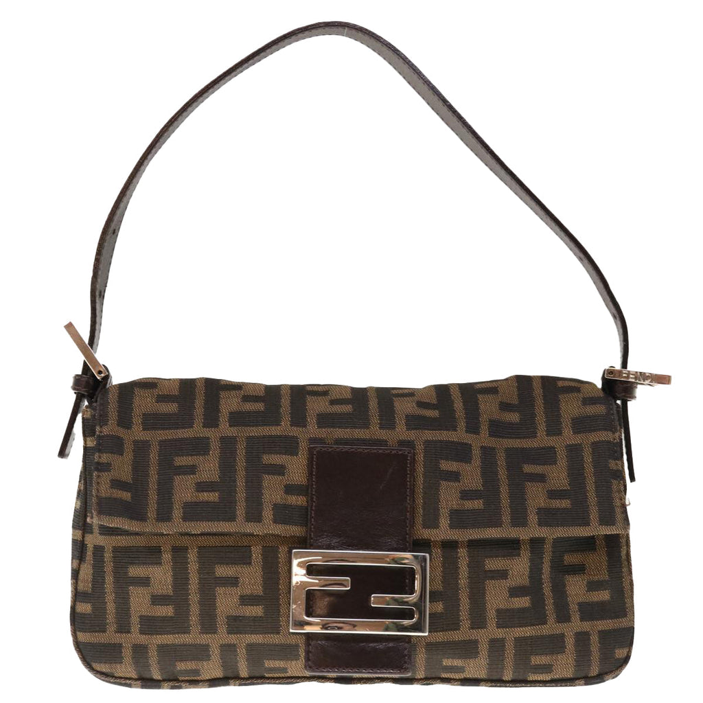 FENDI Zucca Canvas Mamma Baguette Shoulder Bag Brown Blackyk10477