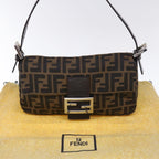 FENDI Zucca Canvas Mamma Baguette Shoulder Bag Brown Blackyk10477