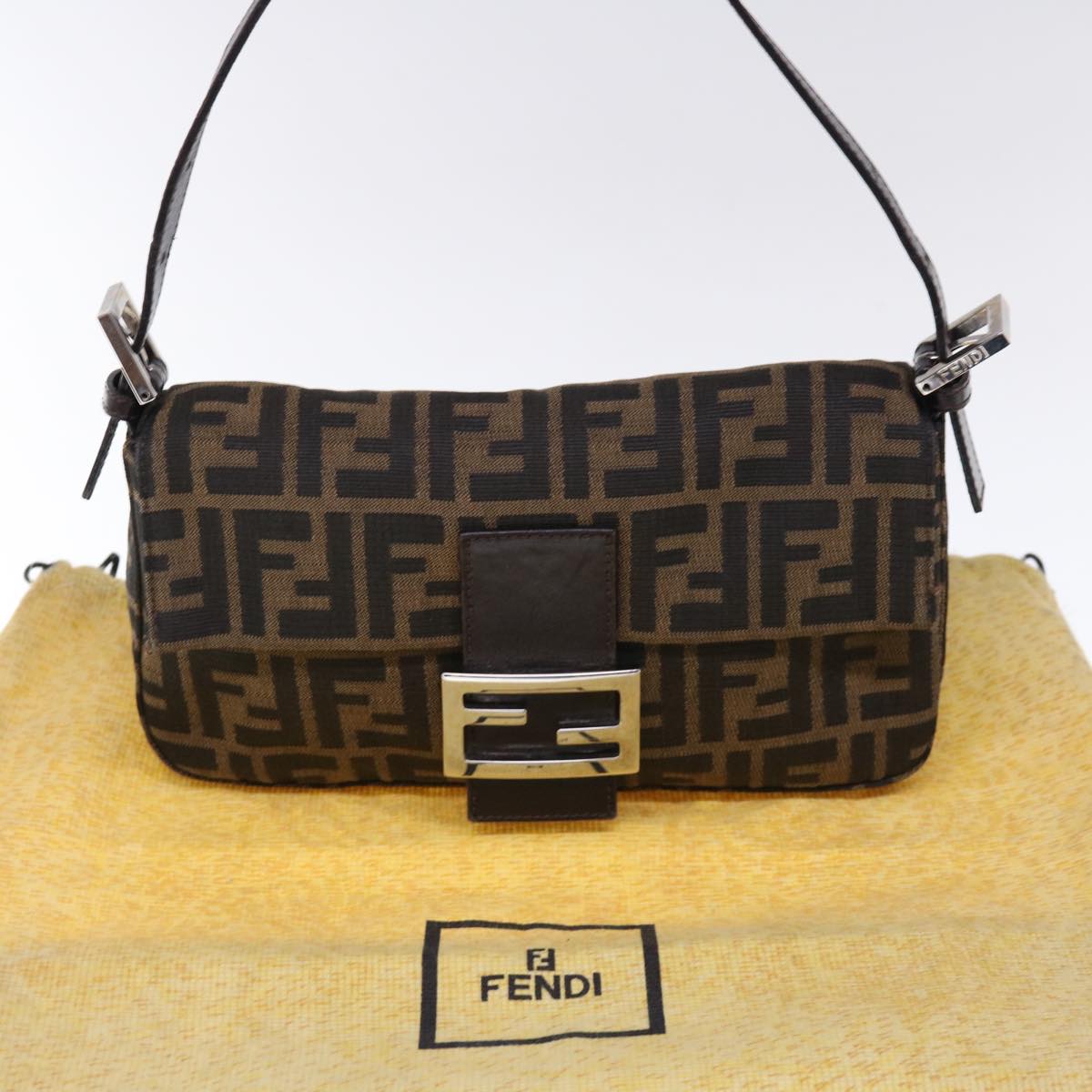 FENDI Zucca Canvas Mamma Baguette Shoulder Bag Brown Blackyk10477