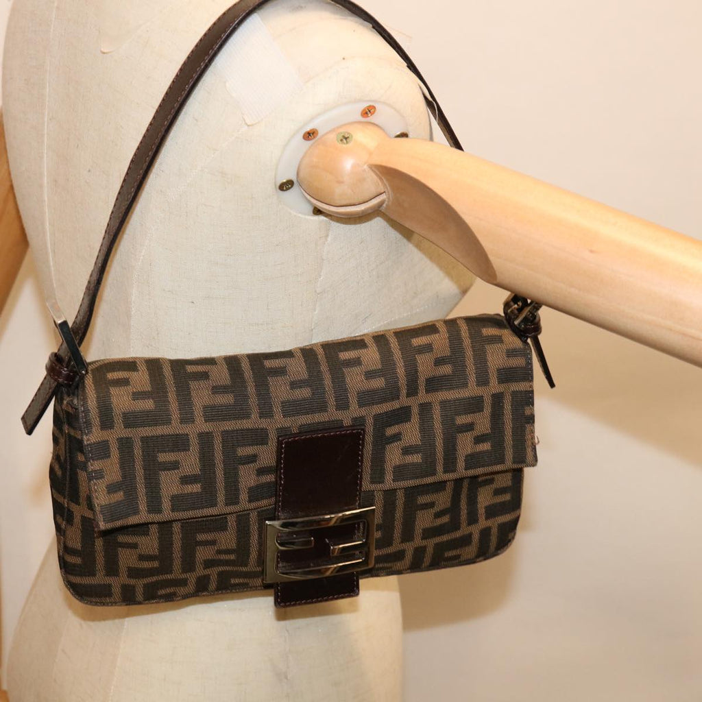 FENDI Zucca Canvas Mamma Baguette Shoulder Bag Brown Blackyk10477