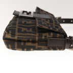 FENDI Zucca Canvas Mamma Baguette Shoulder Bag Brown Blackyk10477