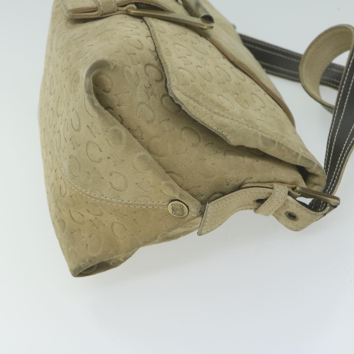 CELINE C Macadam Canvas Shoulder Bag Suede Beige 10490