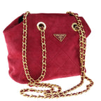 PRADA Quilted Chain Shoulder Bag Suede Red  yk10504