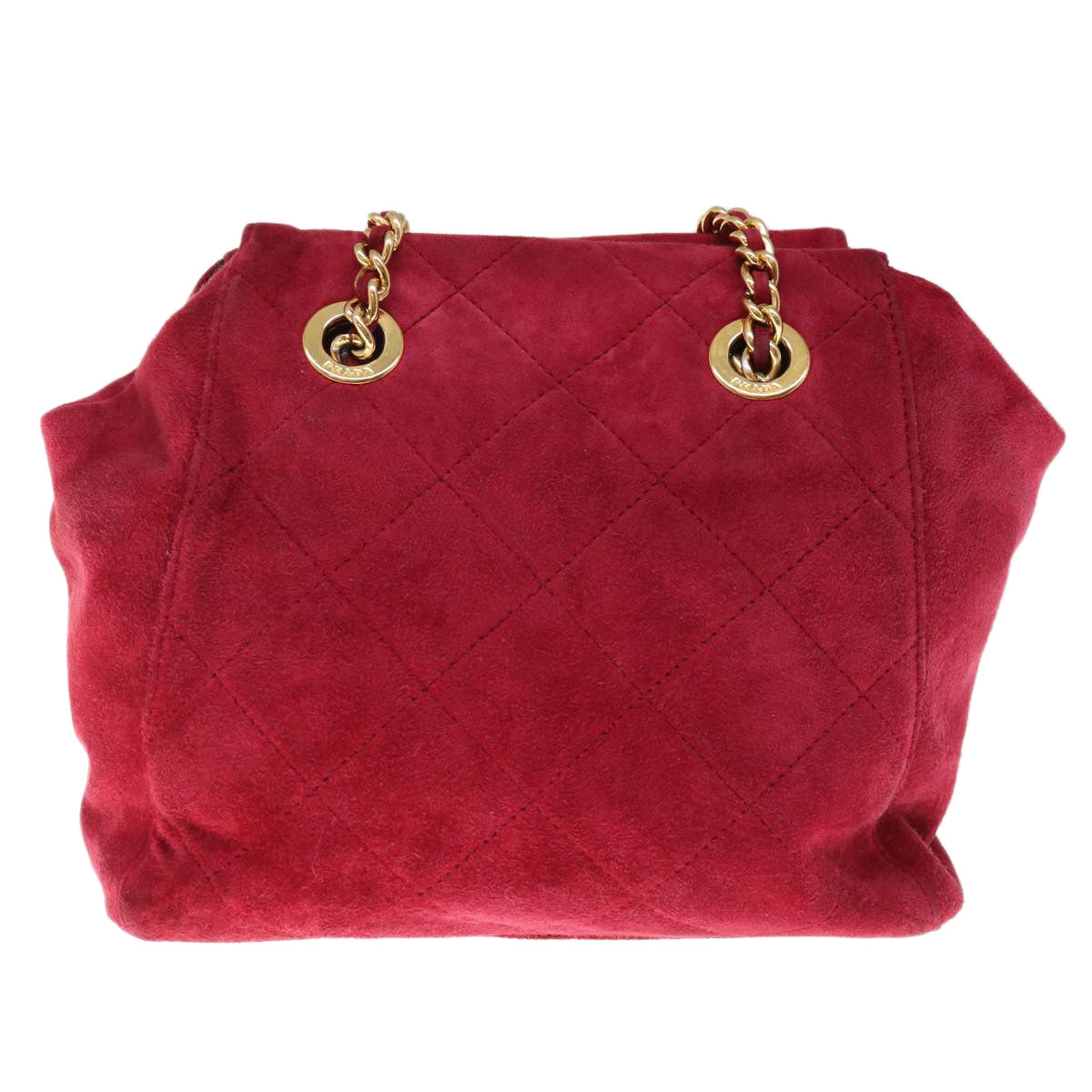 PRADA Quilted Chain Shoulder Bag Suede Red  yk10504