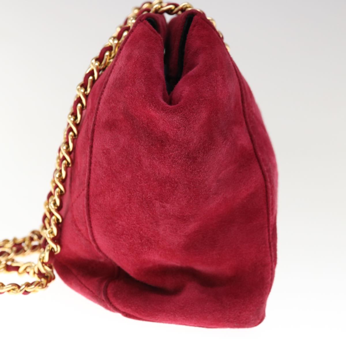 PRADA Quilted Chain Shoulder Bag Suede Red  yk10504
