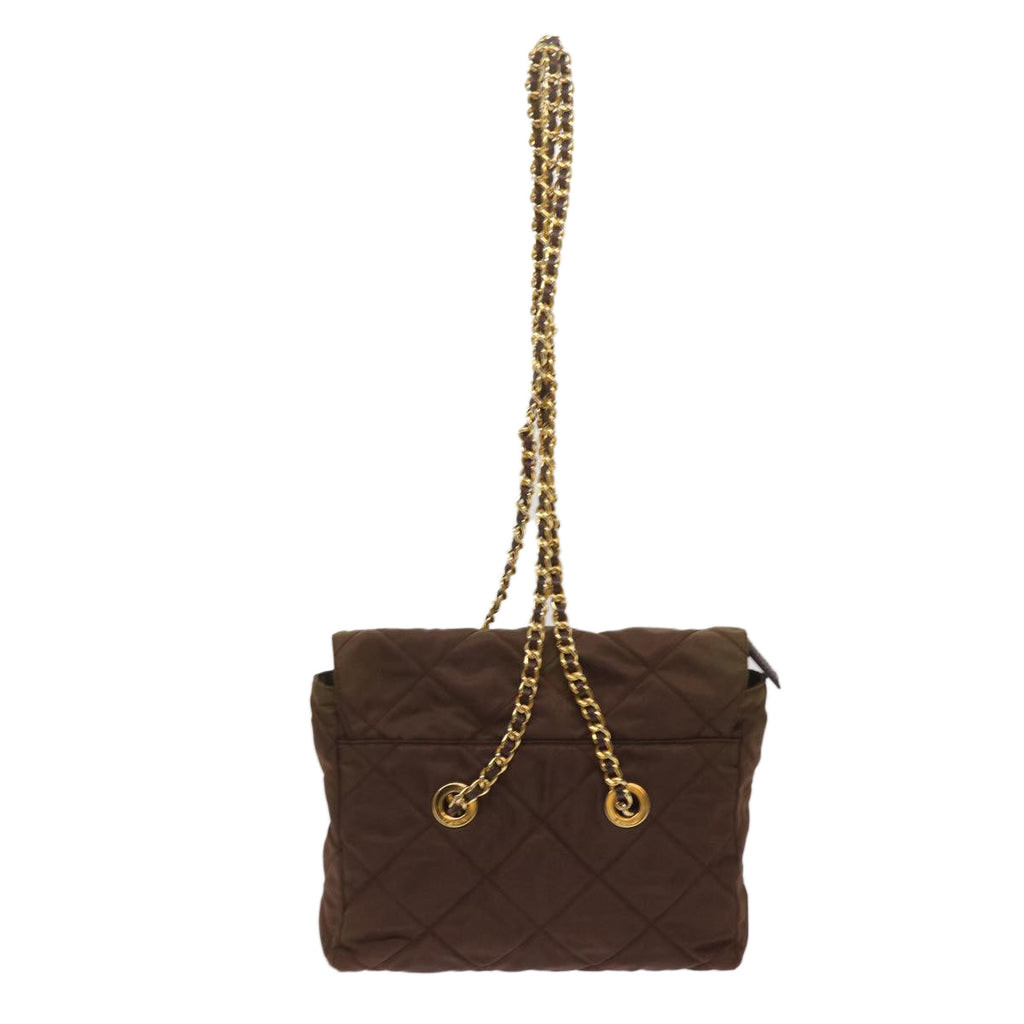 PRADA Quilted Chain Shoulder Bag Nylon Brown  yk10527