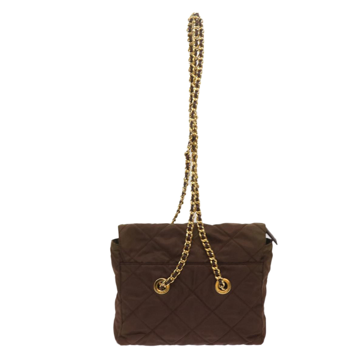 PRADA Quilted Chain Shoulder Bag Nylon Brown  yk10527