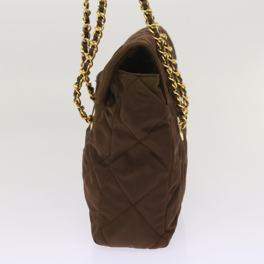PRADA Quilted Chain Shoulder Bag Nylon Brown  yk10527