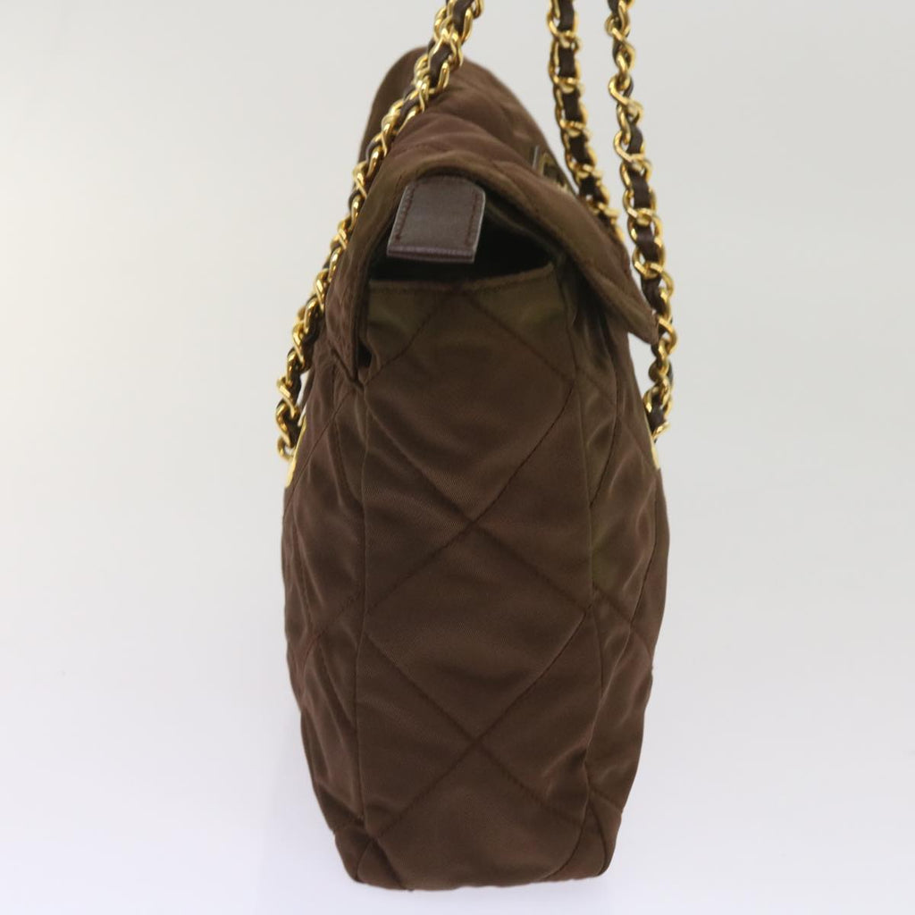 PRADA Quilted Chain Shoulder Bag Nylon Brown  yk10527