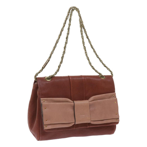 Chloe Ribbon Chain Shoulder Bag Leather Brown yk10580