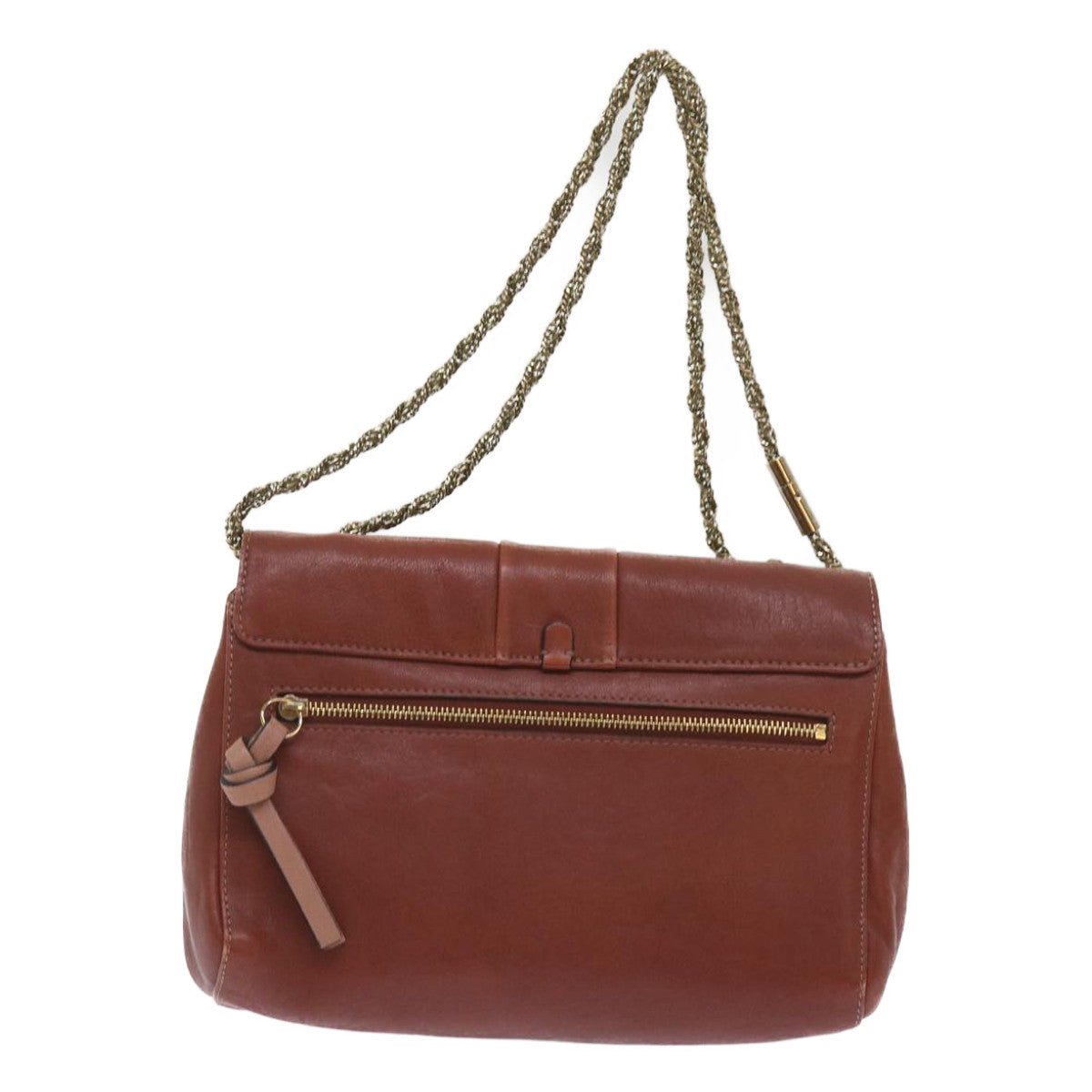 Chloe Ribbon Chain Shoulder Bag Leather Brown yk10580