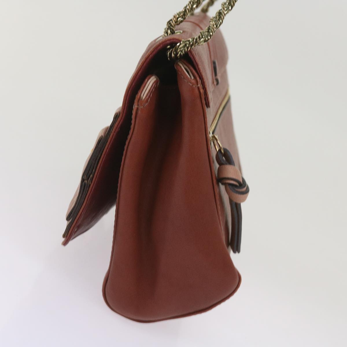 Chloe Ribbon Chain Shoulder Bag Leather Brown yk10580