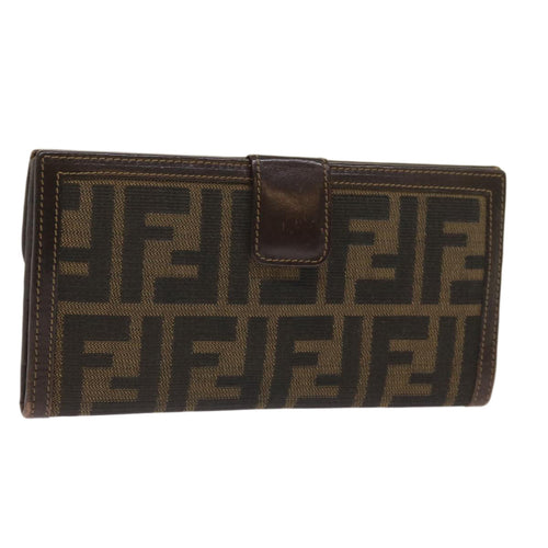 FENDI Zucca Canvas Long Wallet Black Brownyk10582