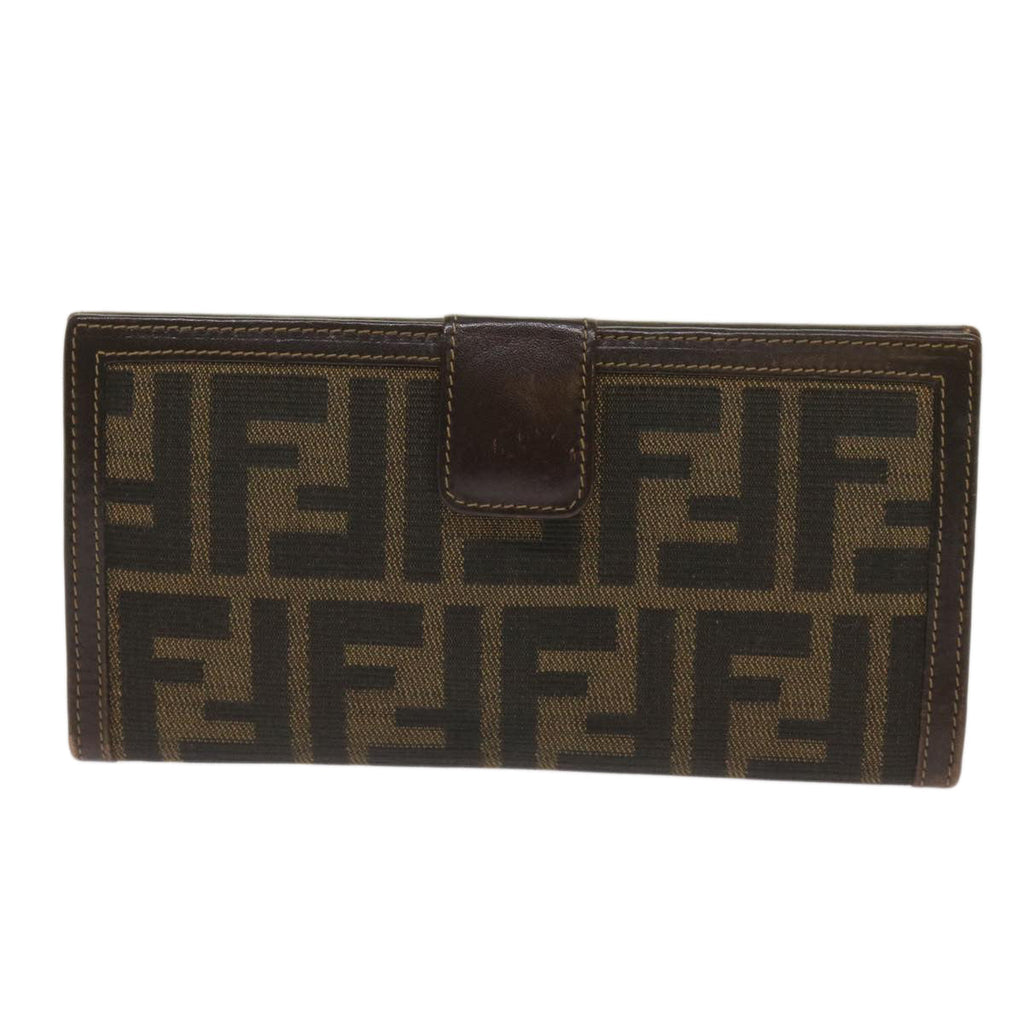 FENDI Zucca Canvas Long Wallet Black Brownyk10582