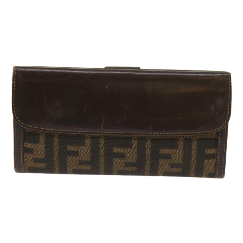 FENDI Zucca Canvas Long Wallet Black Brownyk10582