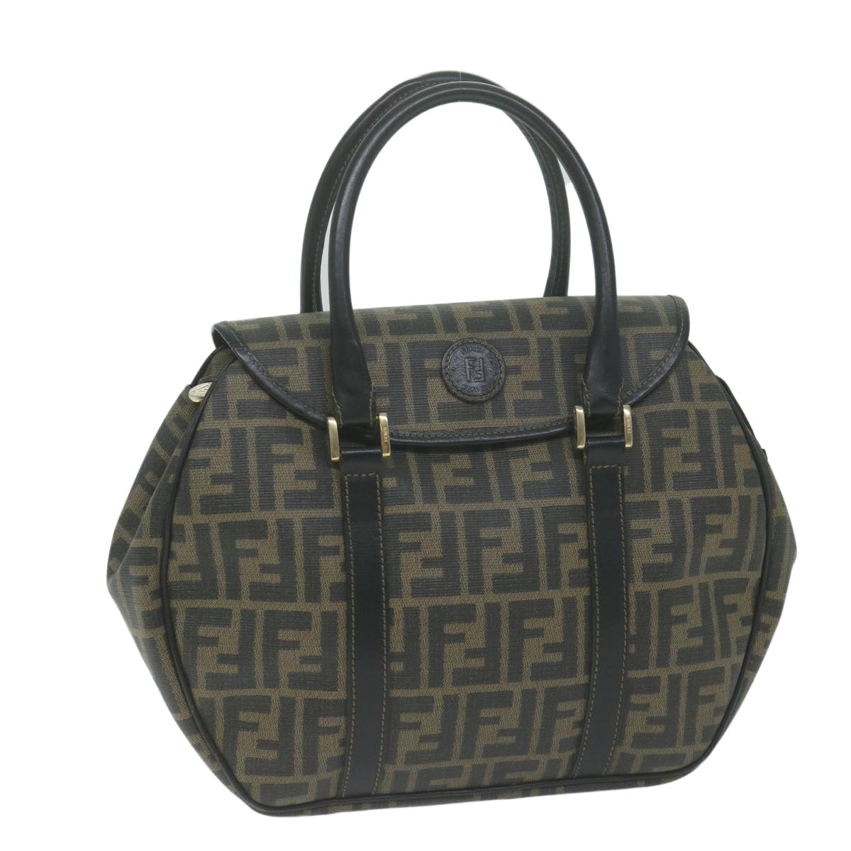 FENDI Zucca Canvas Hand Bag Black Brownyk10606