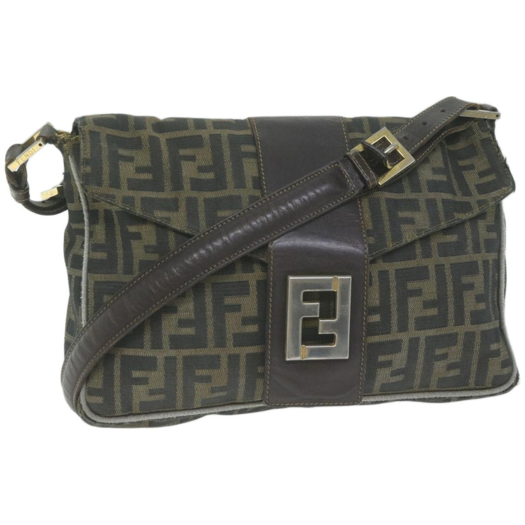 FENDI Zucca Canvas Shoulder Bag Black Brownyk10698