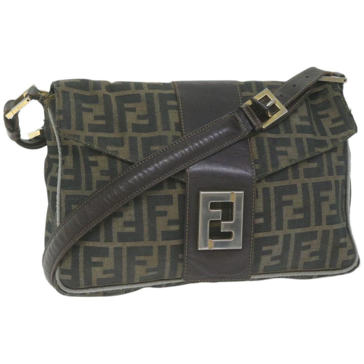 FENDI Zucca Canvas Shoulder Bag Black Brownyk10698