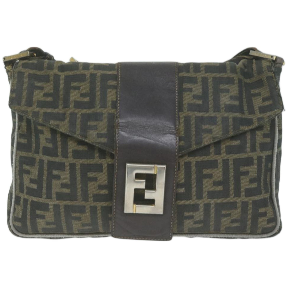FENDI Zucca Canvas Shoulder Bag Black Brownyk10698