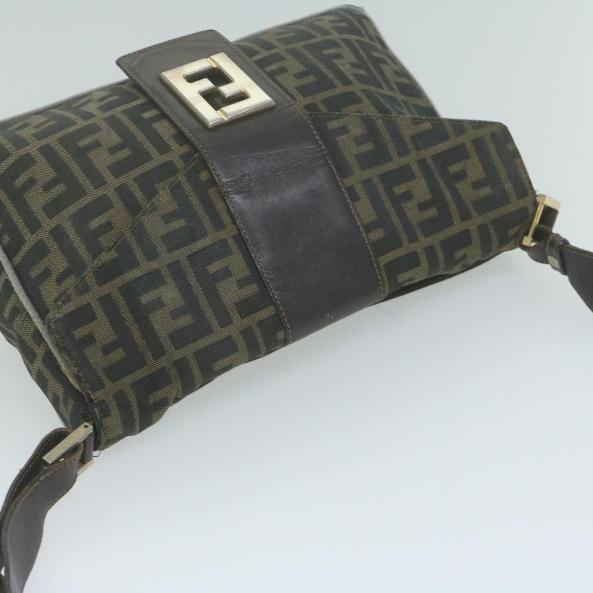 FENDI Zucca Canvas Shoulder Bag Black Brownyk10698