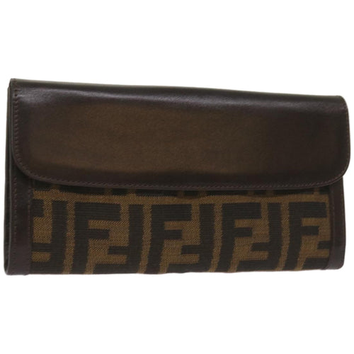 FENDI Zucca Canvas Long Wallet Black Brownyk10736