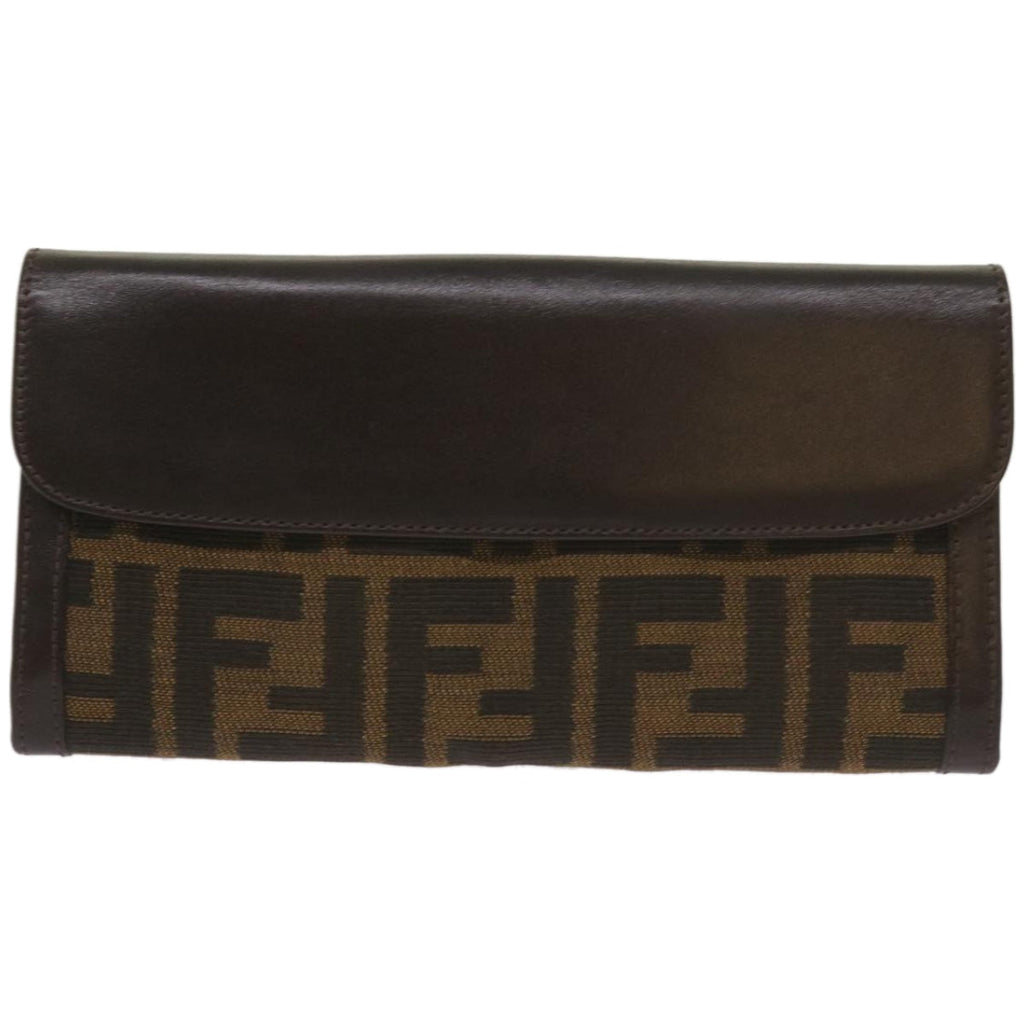 FENDI Zucca Canvas Long Wallet Black Brownyk10736
