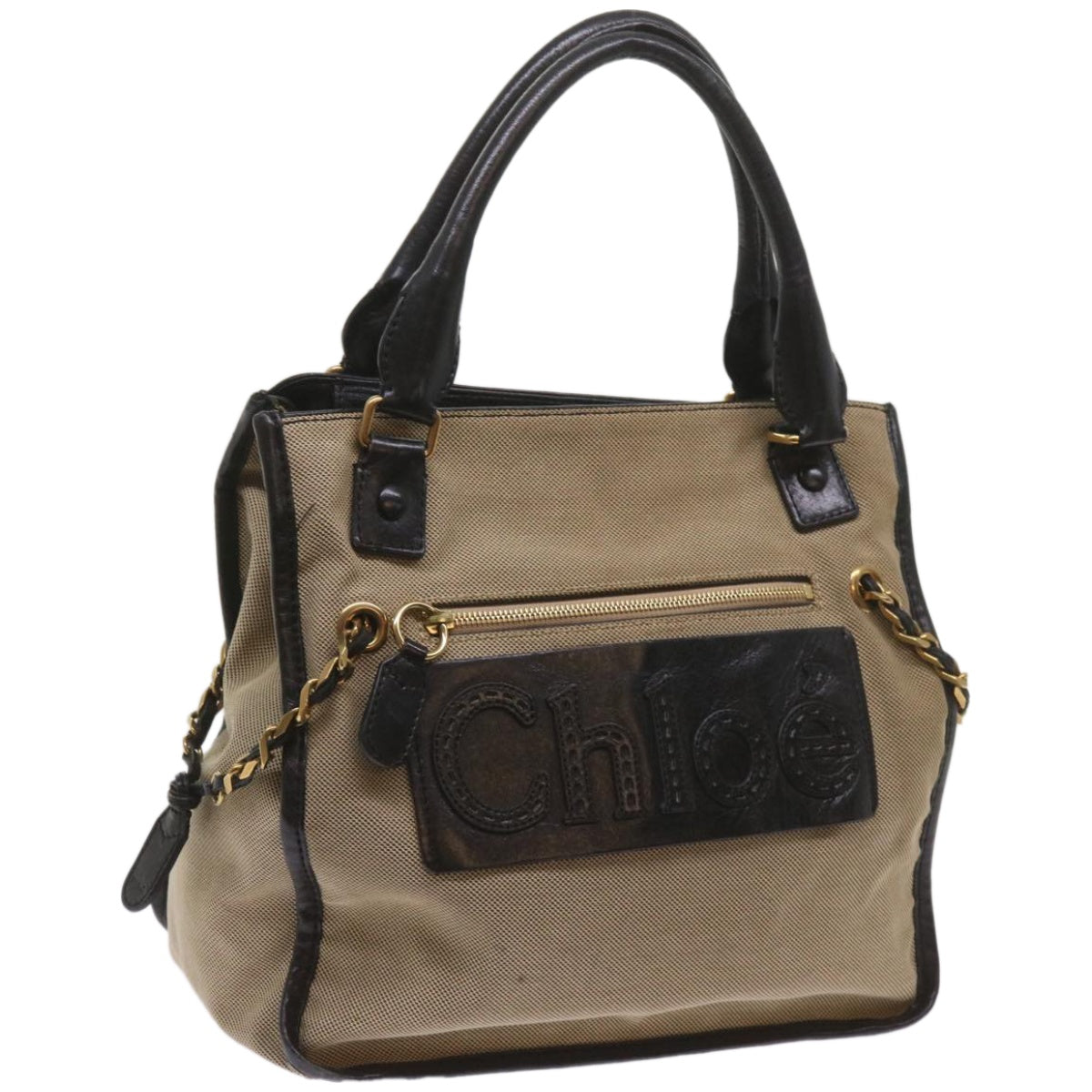 Chloe Harley Hand Bag Canvas Leather Beige 01 10 51 6008 yk10852