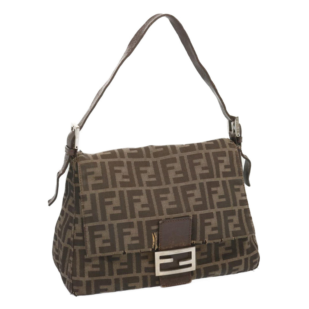 FENDI Zucca Canvas Mamma Baguette Shoulder Bag Black Brownyk10917