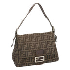 FENDI Zucca Canvas Mamma Baguette Shoulder Bag Black Brownyk10917