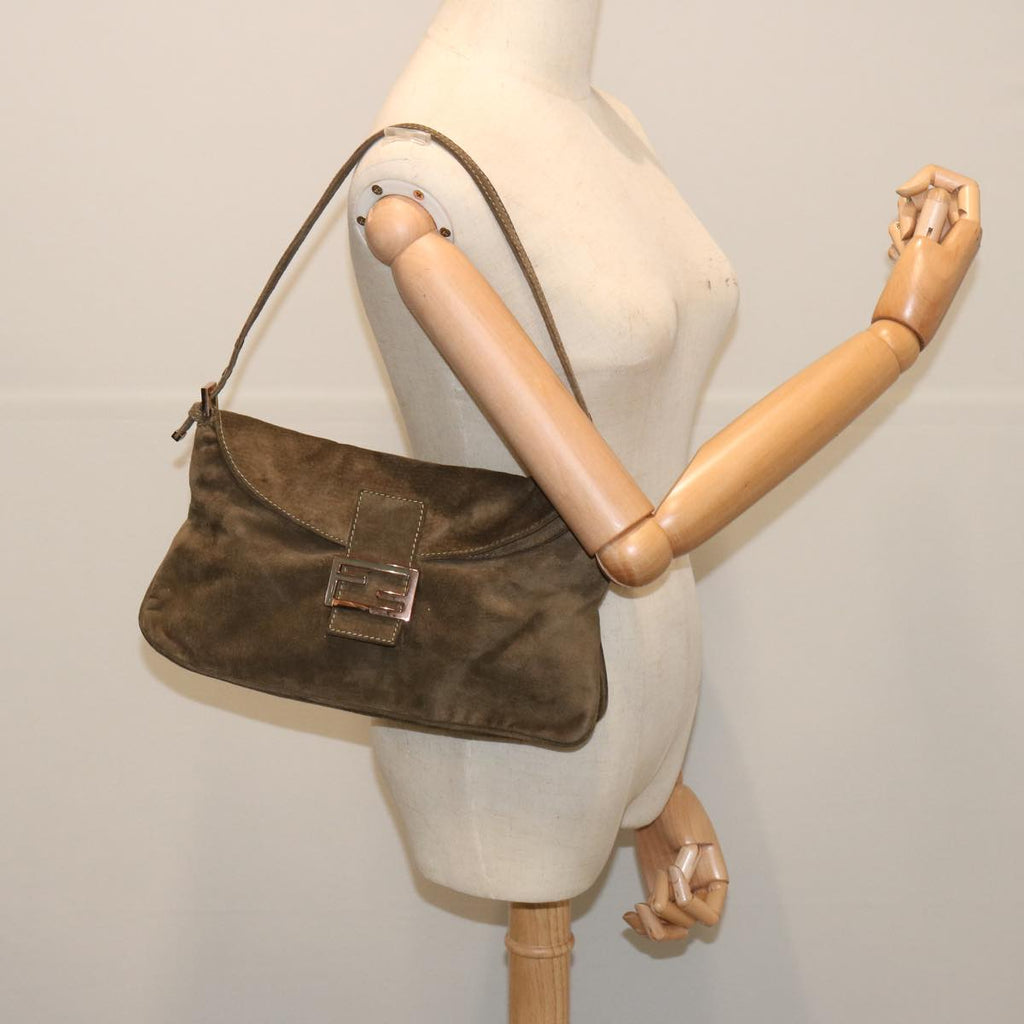 FENDI Mamma Baguette Shoulder Bag Suede Brownyk11030