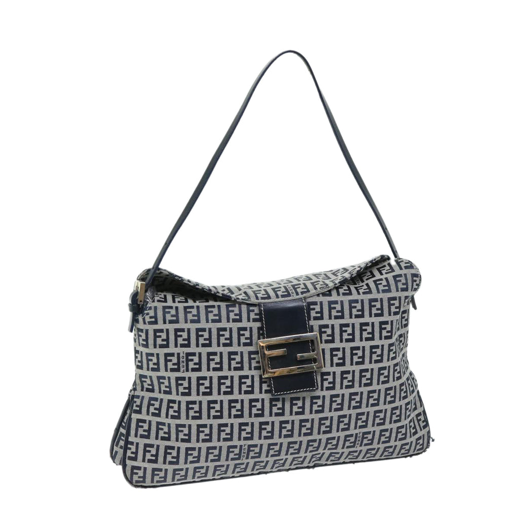 FENDI Zucchino Canvas Mamma Baguette Shoulder Bag Navyyk11046