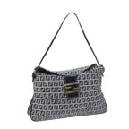 FENDI Zucchino Canvas Mamma Baguette Shoulder Bag Navyyk11046