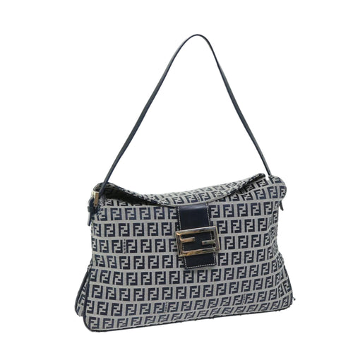 FENDI Zucchino Canvas Mamma Baguette Shoulder Bag Navyyk11046