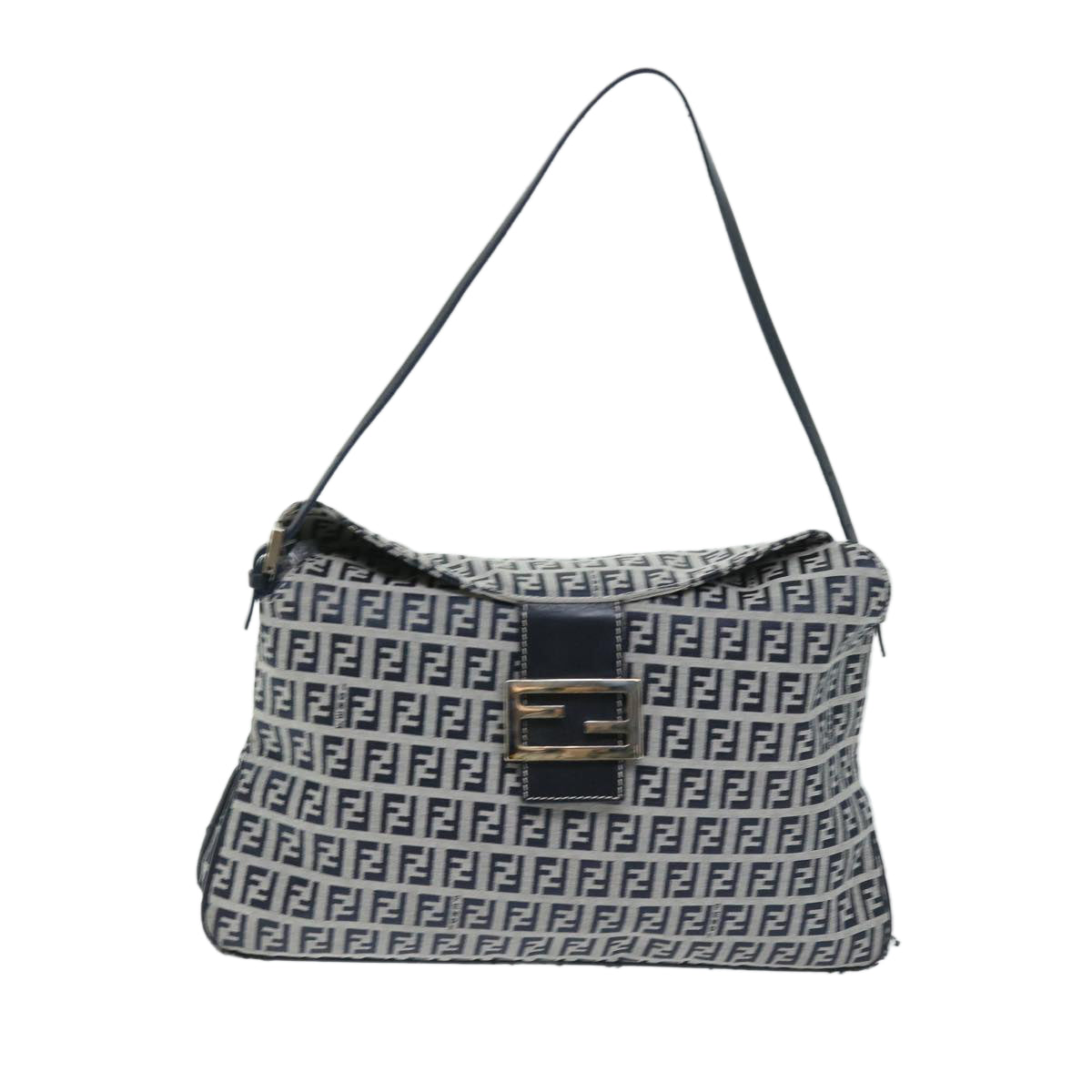 FENDI Zucchino Canvas Mamma Baguette Shoulder Bag Navyyk11046