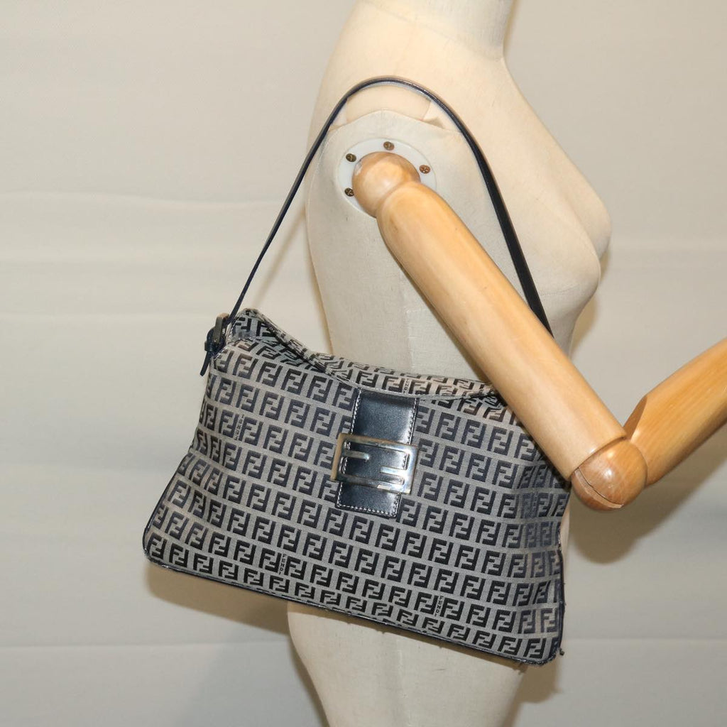 FENDI Zucchino Canvas Mamma Baguette Shoulder Bag Navyyk11046