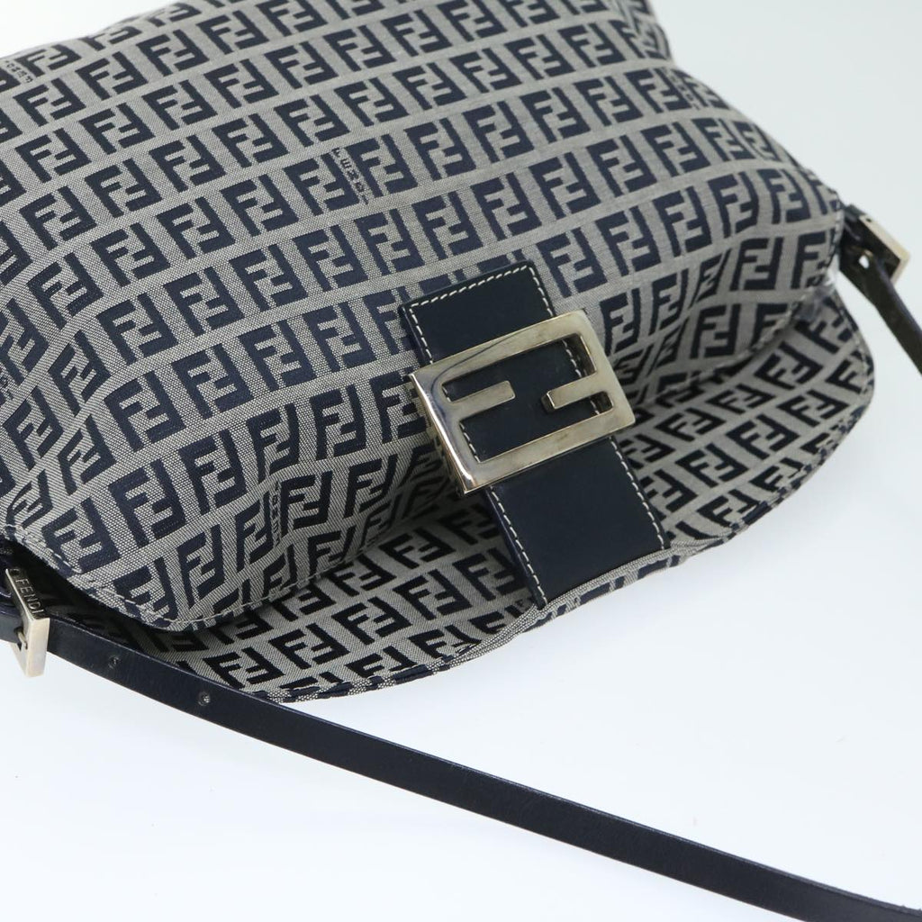 FENDI Zucchino Canvas Mamma Baguette Shoulder Bag Navyyk11046