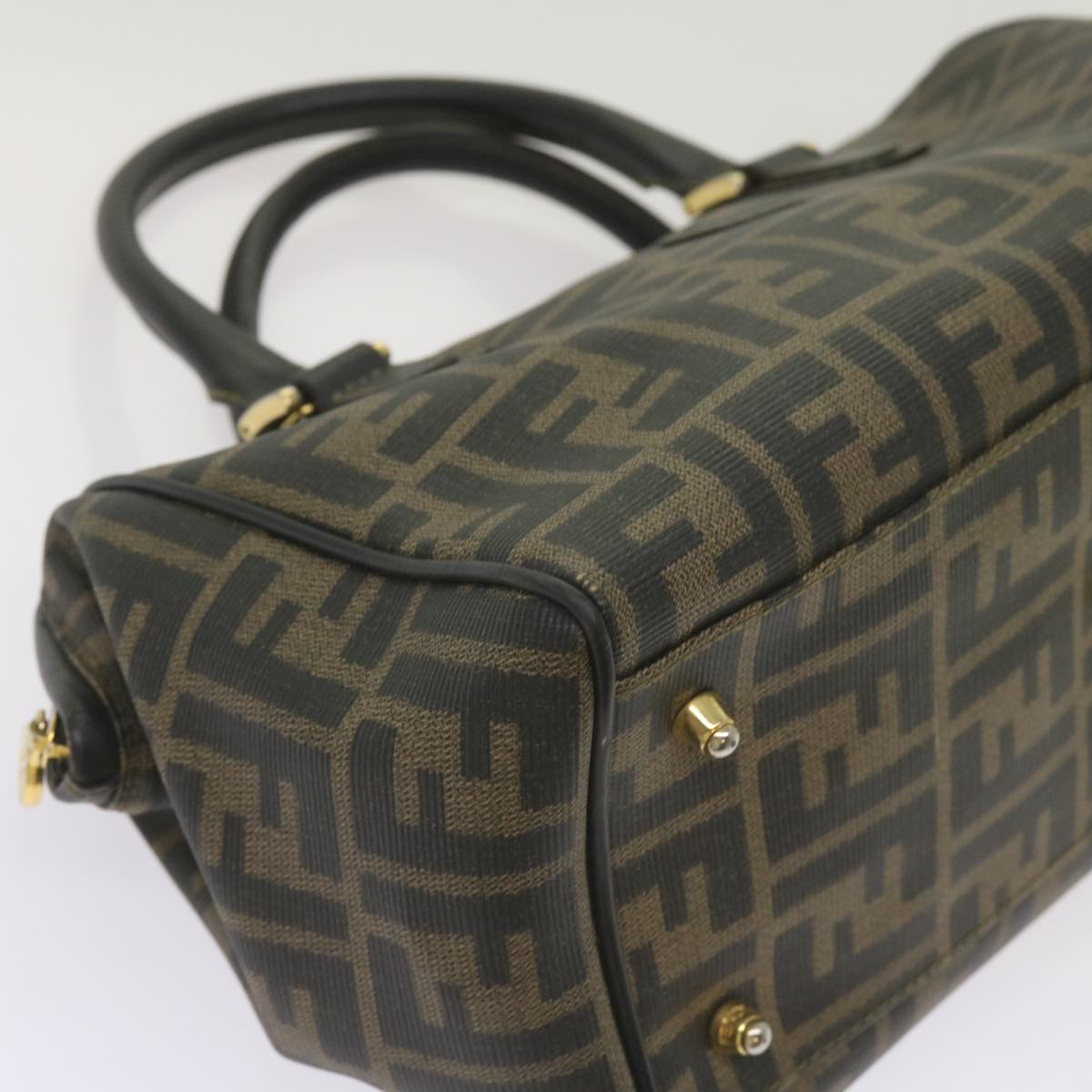 FENDI Zucca Canvas Hand Bag Black Brownyk11054