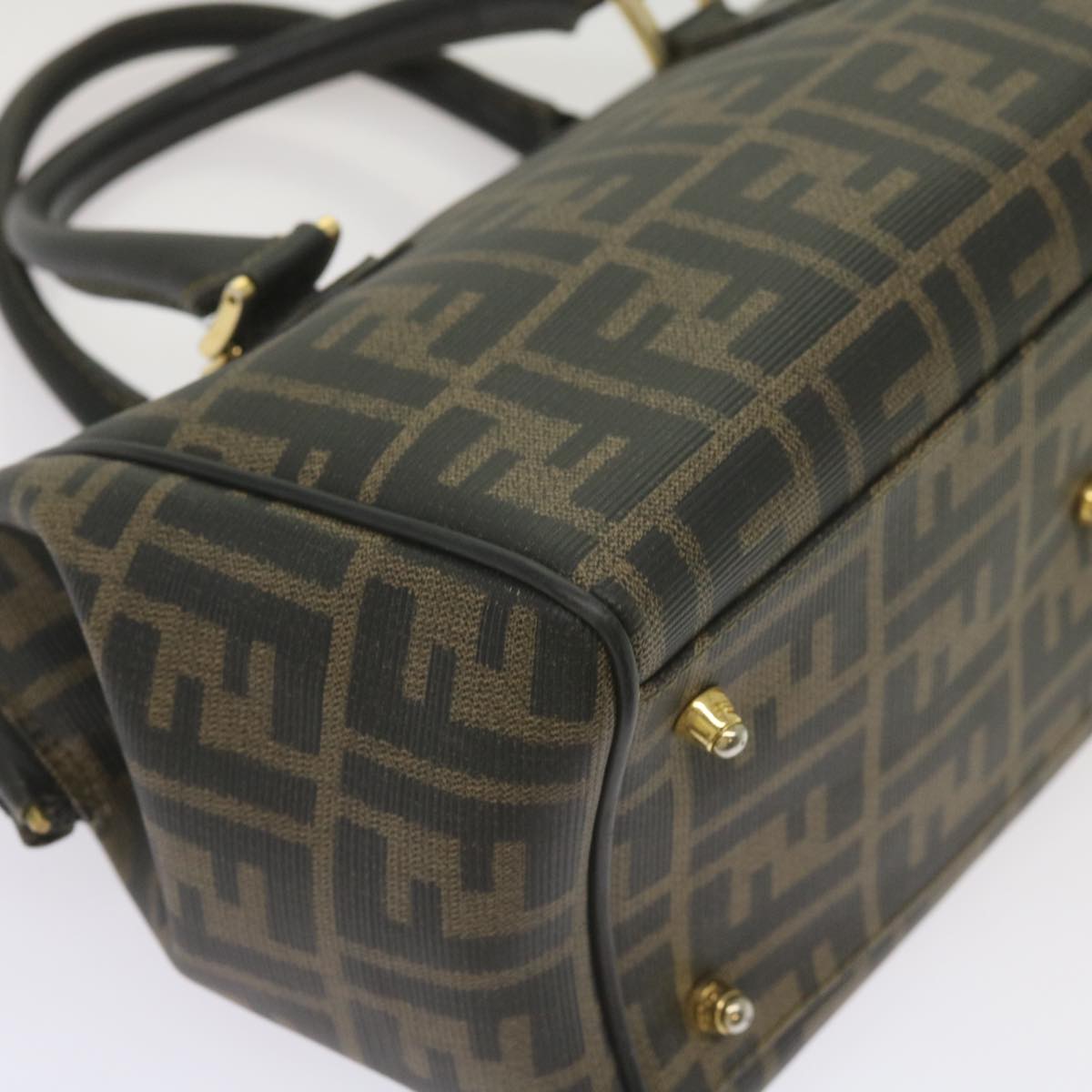 FENDI Zucca Canvas Hand Bag Black Brownyk11054