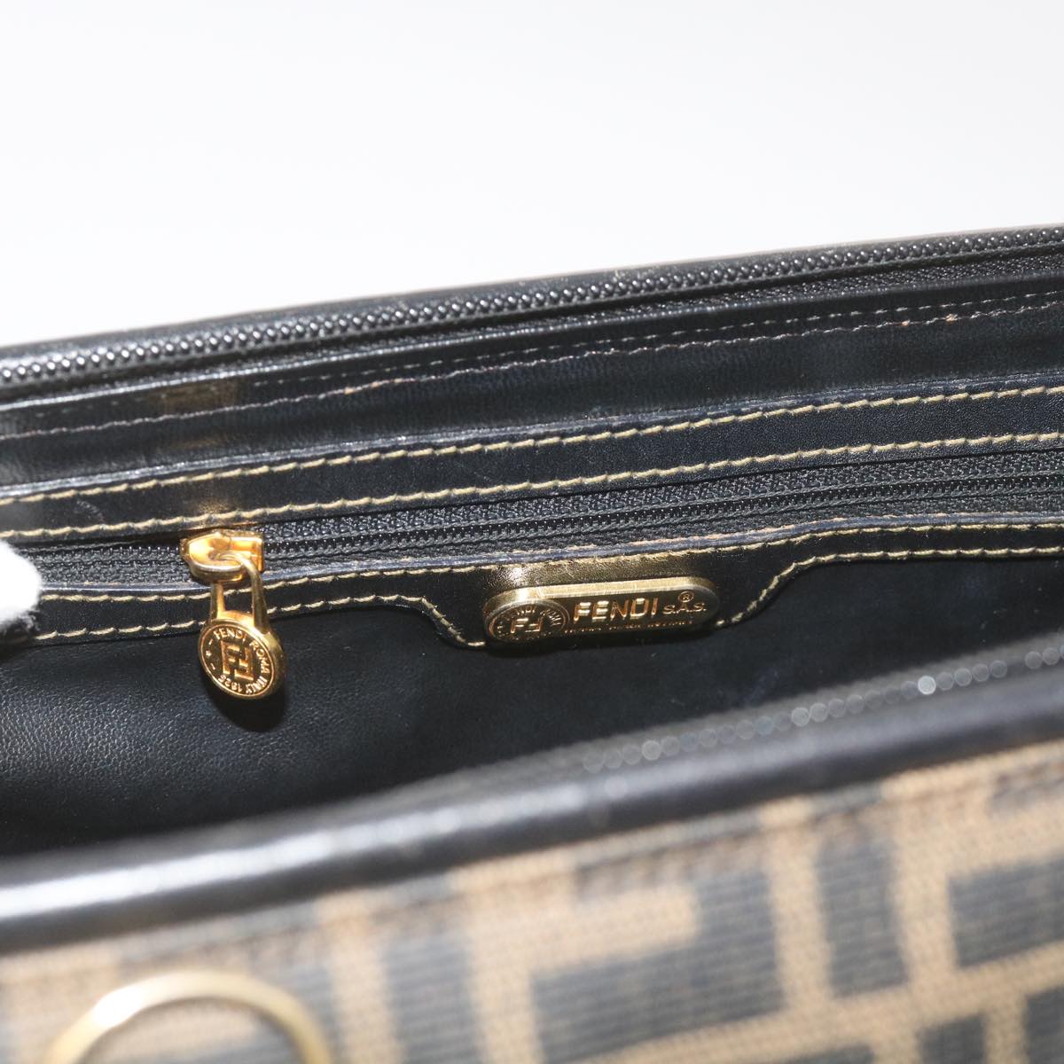FENDI Zucca Canvas Hand Bag Black Brownyk11054