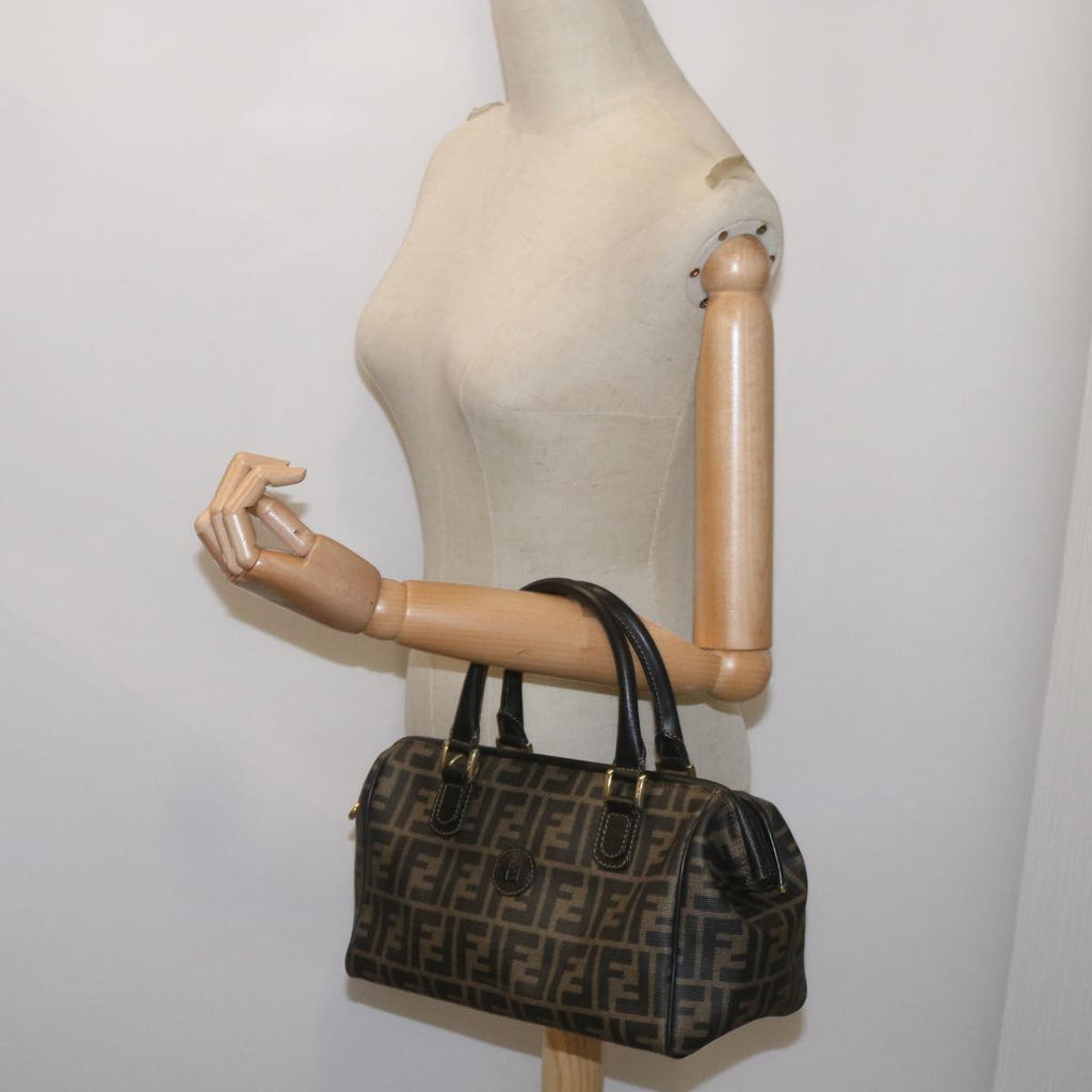 FENDI Zucca Canvas Hand Bag Black Brownyk11054