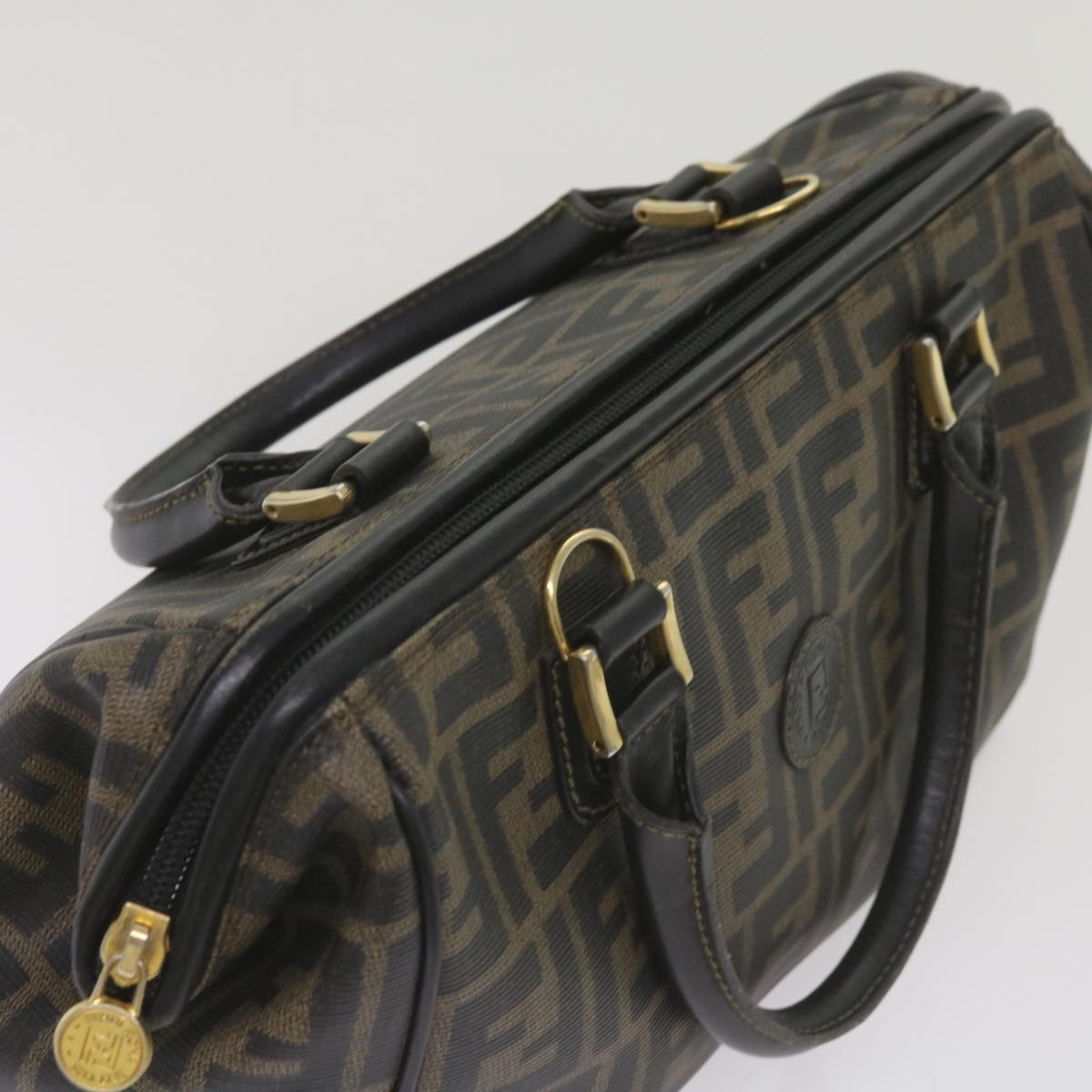 FENDI Zucca Canvas Hand Bag Black Brownyk11054